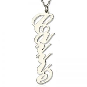 Personalized Vertical Carrie Style Name Necklace Silver