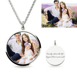 Small Round Engraved Epoxy Color Photography Necklace Sterling Silver