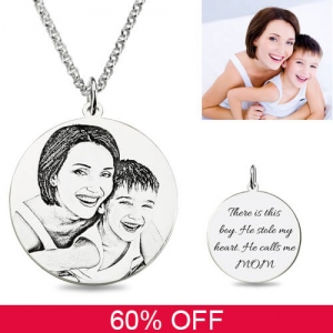 Personalized Mom & Son Photo Engraved Necklace 60% Off