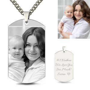 Engraved Titanium Steel Man's Dog Tag Photo Necklace