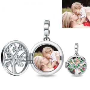 Engravable Silver Family Tree Photo Locket Charm