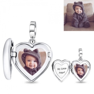 Engraved Silver Photo Locket Heart Charm