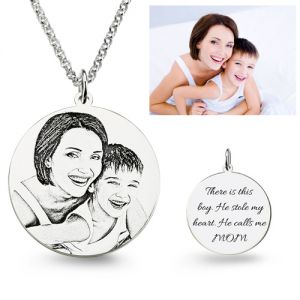 Personalized Photo Engraved Necklace Silver Sterling / Stainless Steel