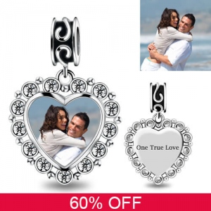 Engraved Photo Heart Charm With Crystal 60% Off
